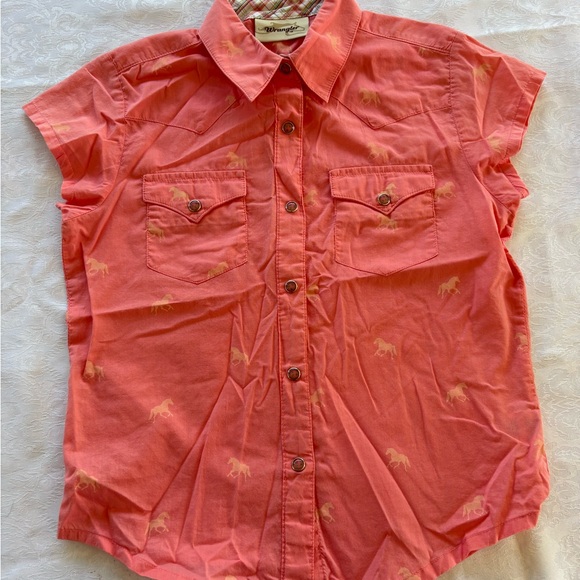 Wrangler pink Equestrian horse Print Shirt with snap buttons girls size 8 - Picture 1 of 6